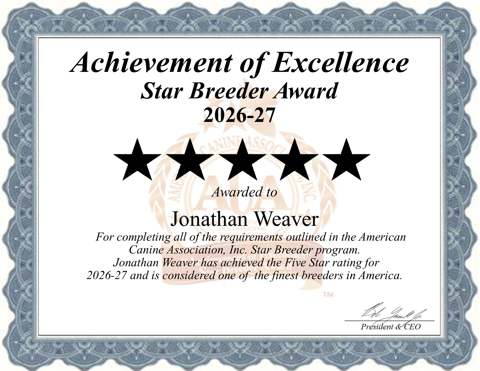 Jonathan, Weaver, dog, breeder, star, certificate, Jonathan-Weaver, Milo, MO, Missouri, puppy, dog, kennels, mill, puppymill, usda, 5-star, aca, ica, registered, Cavashon